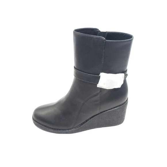 Talbots Rowan Wedge Ankle Boots Booties Side Zip Black Leather Womens US 6.5M - Picture 1 of 9